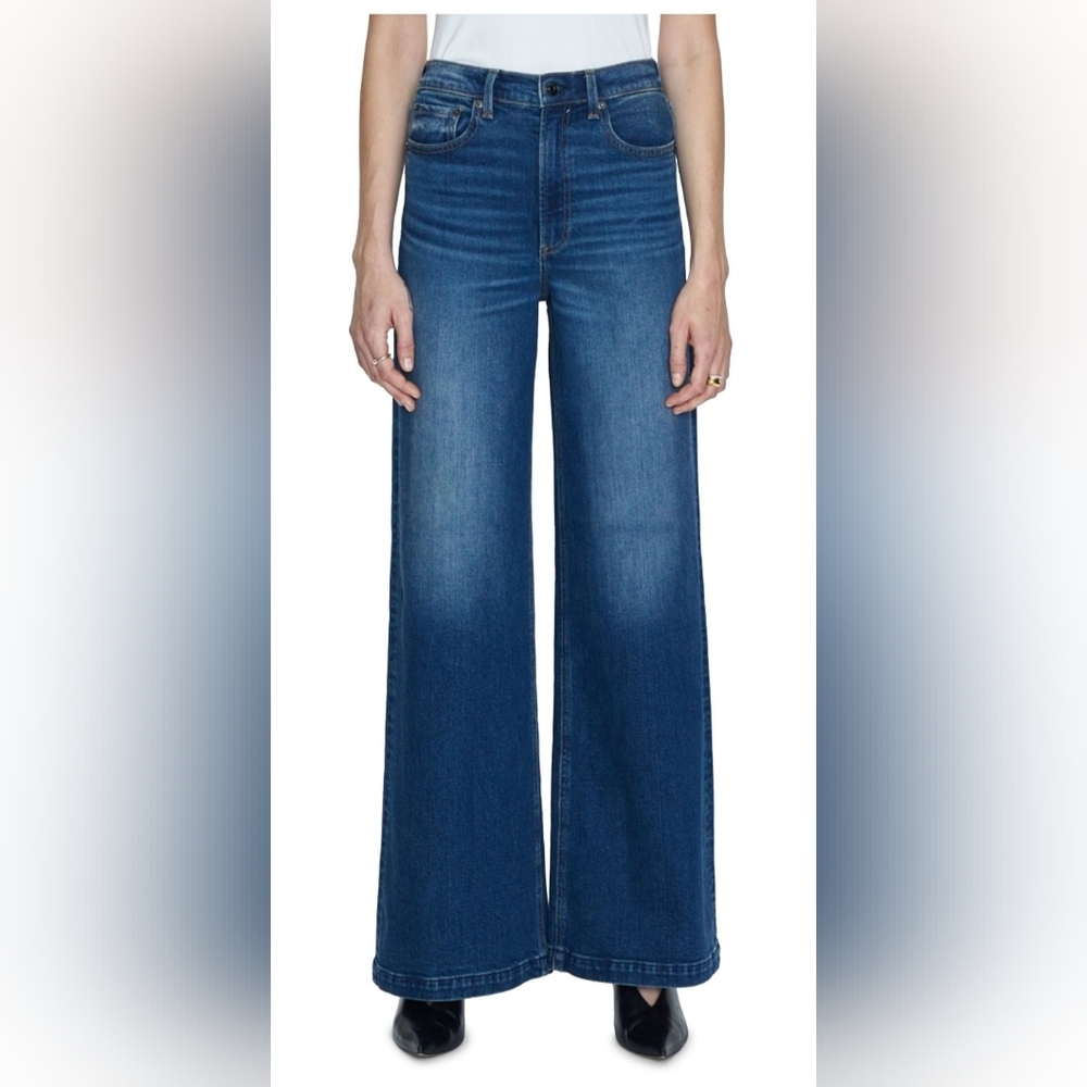 pistola Wide Leg Flare Jeans in Dark Blue Denim